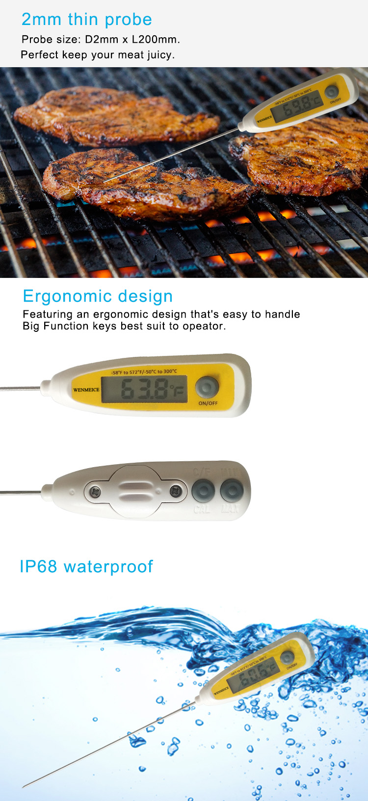 Genkent Digital Food Thermometer Folding Probe Meat Thermometer